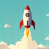 Illustration of a rocket launching, symbolizing project launch